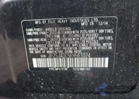 2015 Subaru Forester 2.5I Premium из США, поврежденный, VIN JF2SJADC5FH563024